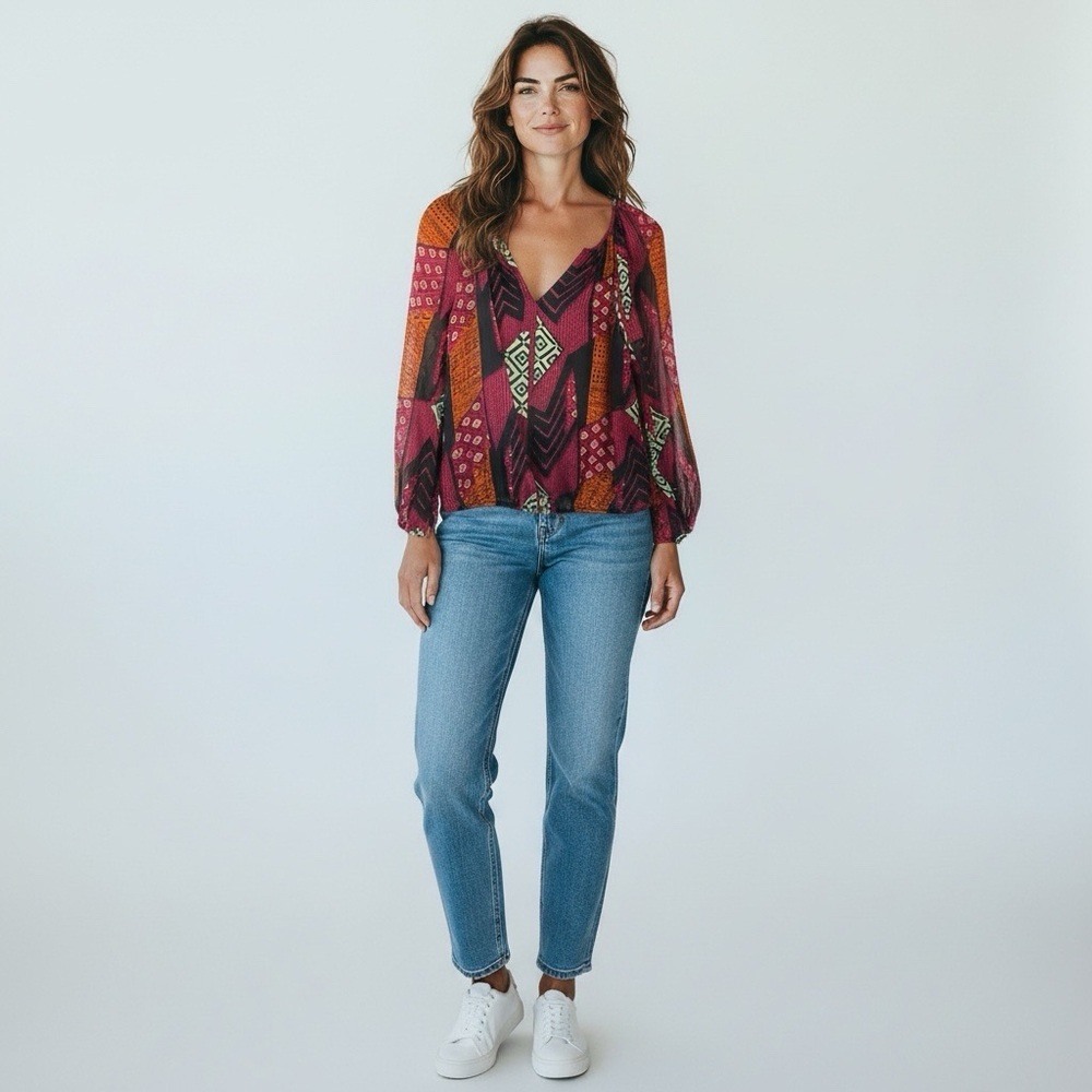 Diane Von Furstenberg Hathaway Multicolor Blouse size Small